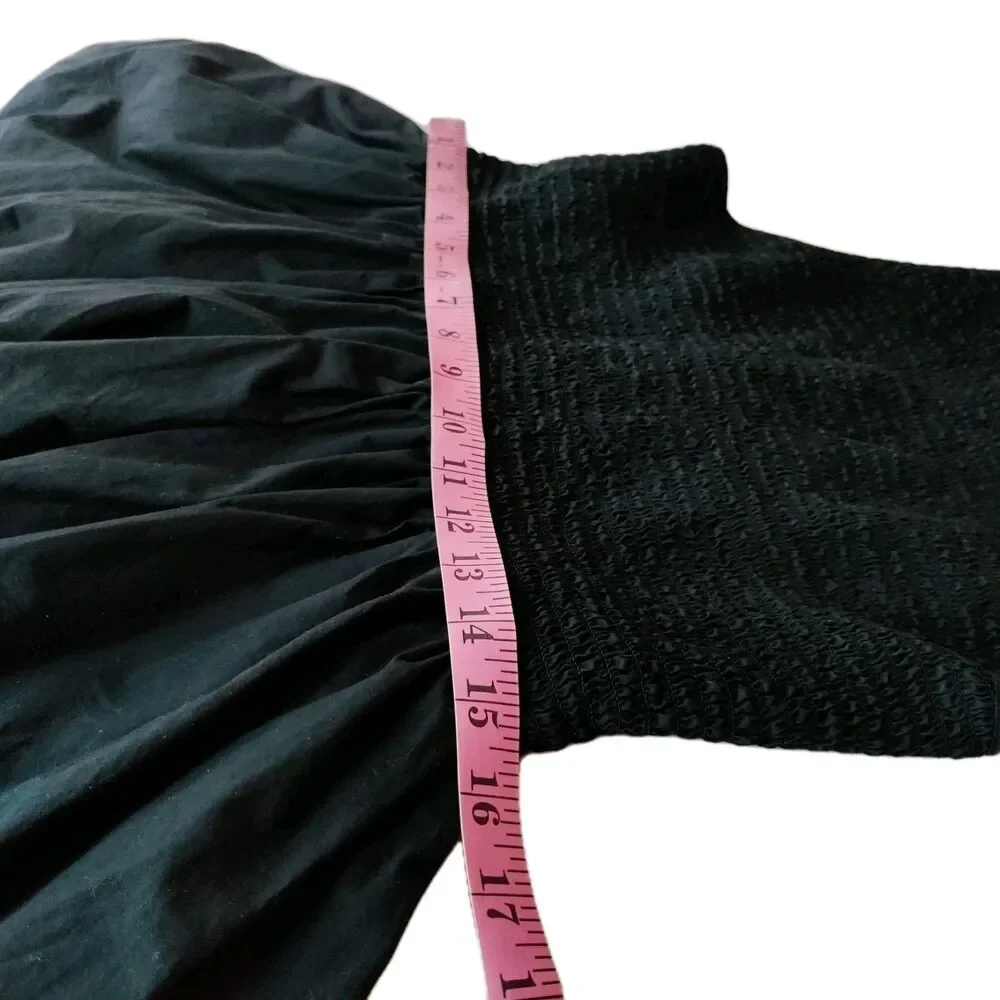 J. Crew Friday dress In Cotton Poplin Smocked Black Open Back Pockets Sz L